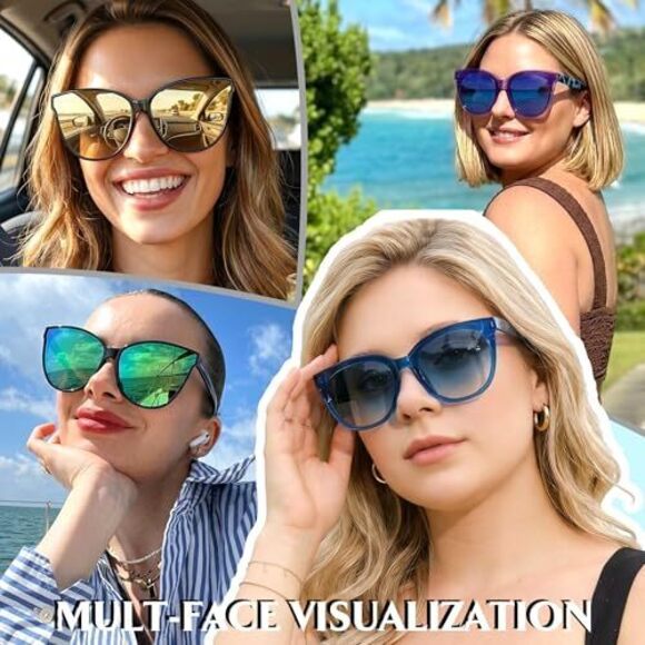 POLARIZED SUNGLASSES FOR WOMEN UV400 PROTECTION OVERSIZED CAT EYE FRAME RETRO - Picture 3 of 4